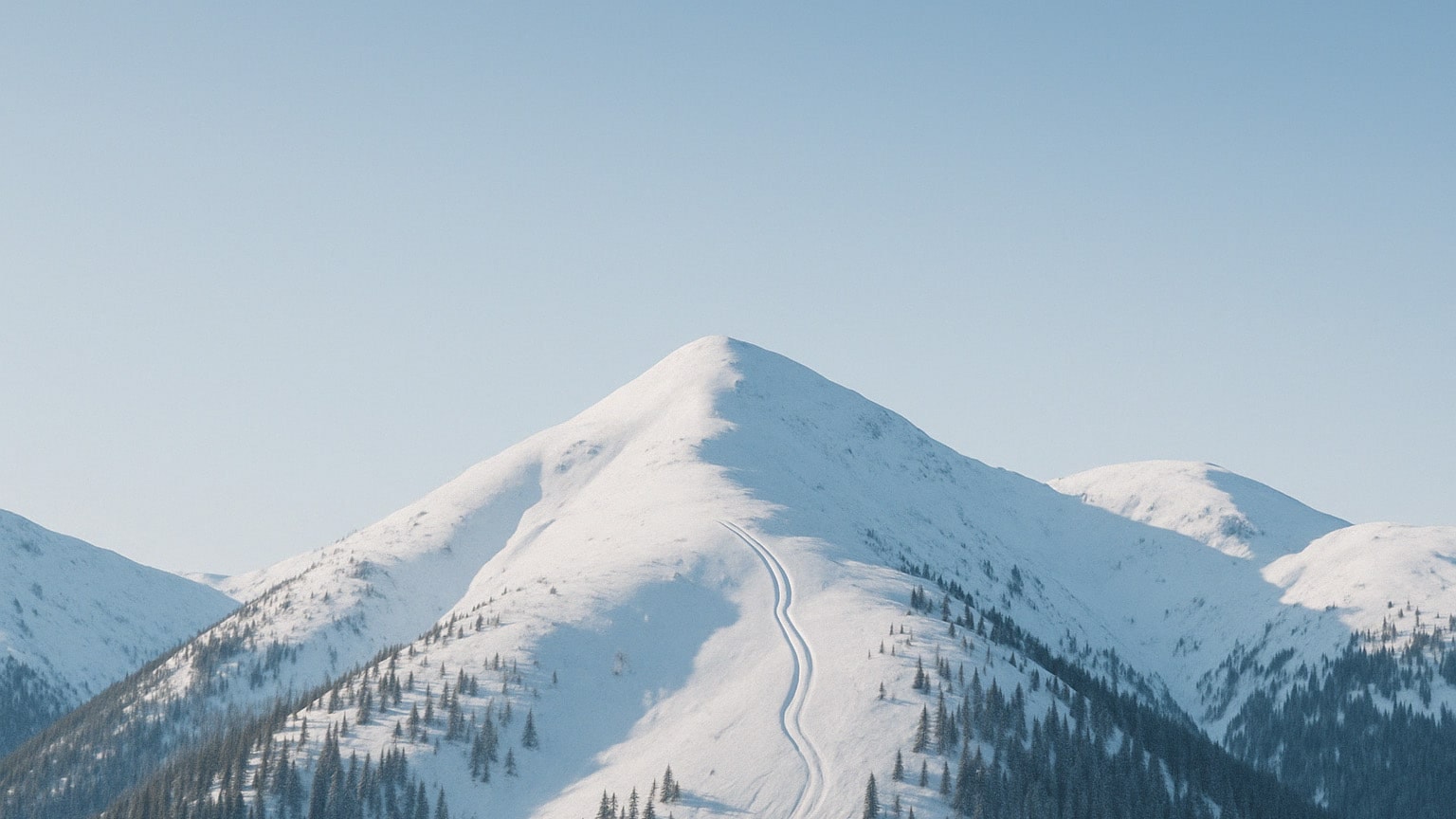 Snowy Vermont mountain with ski tracks
